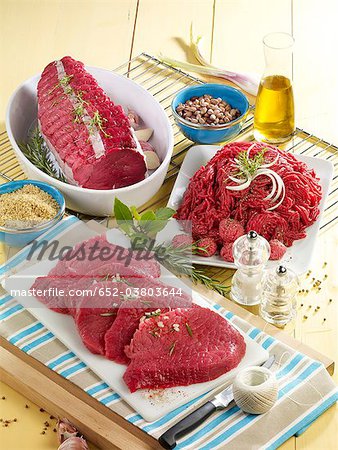 Assorted pieces of raw beef