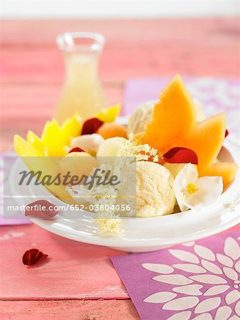 Melon And Mango Fruit Salad With Vanilla Ice Cream Stock Photo Masterfile Premium Royalty Free Code 652