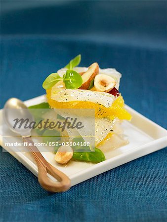 Corn salad,salt-cod,orange and hazelnut salad