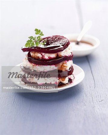 Beetroot and cottage cheese Mille-feuille
