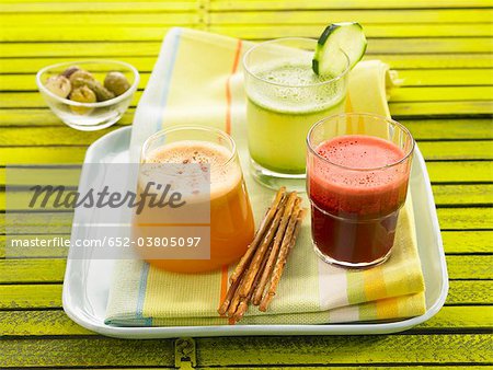 Carrot juice,tomato juice and cucumber juice