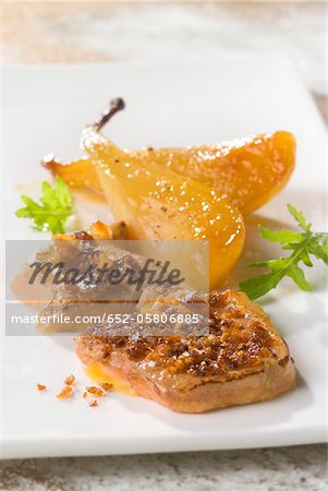 Foie gras topped with gingerbread crumbs ,confit pears