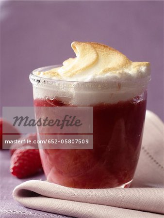 Raspberry and rhubarb compote with meuringue topping