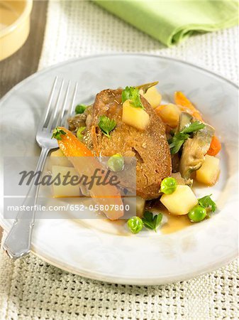 Seitan with spring vegetables