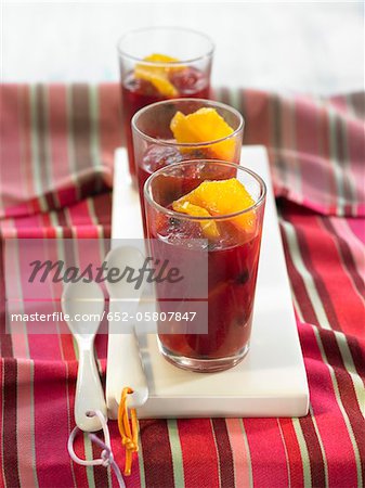 Hibiscus jelly with oranges,blueberries and rose water