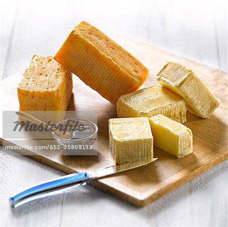 Traditional Herve cheeses : plain and beer-flavored served with cork syrup