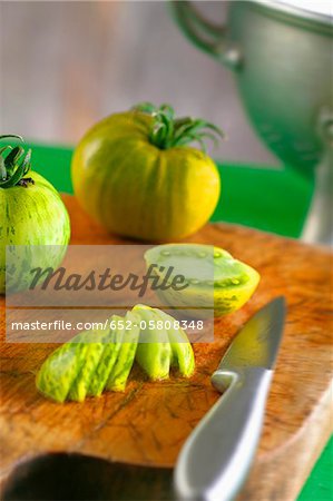 Sliced green Zerba tomatoes