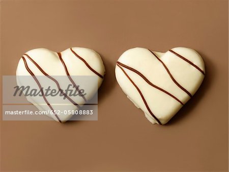 Heart-shaped white chocolate biscuits