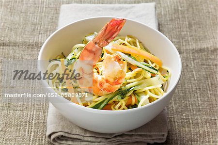 Bowl of noodles and vegetables sauté with shrimp Bowl of noodles and vegetables sauté with shrimp