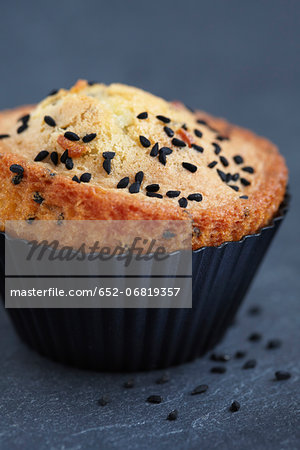 Black sesame seed muffin in a silicone mould