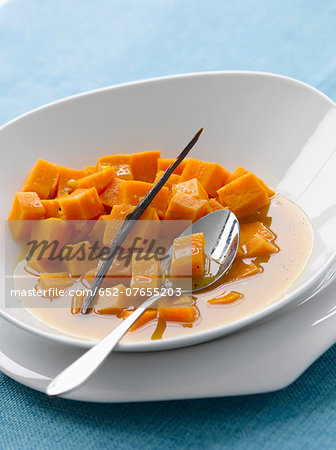 Diced sweet potatoes with vanilla syrup