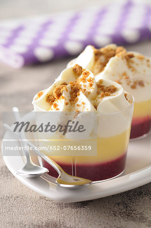Blackcurrant,lemon curd and whipped cream desserts Blackcurrant,lemon curd and whipped cream desserts