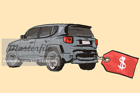 New Car With Dollar Price Tag On Colored Background Stock Photo