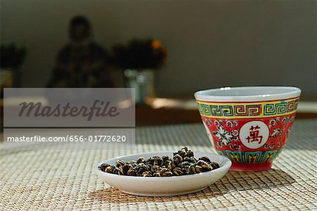 Still life with Chinese teacup and plate