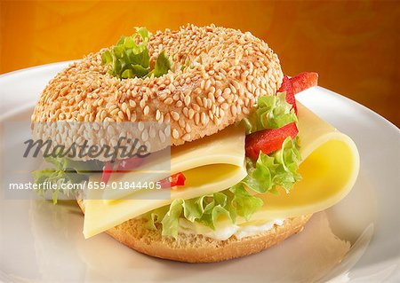 Sesame bagel, topped with cheese Sesame bagel, topped with cheese