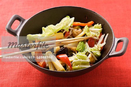 Ingredients for Asian vegetable dish in wok