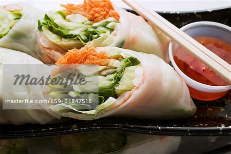 Vietnamese spring rolls with chili sauce to take away