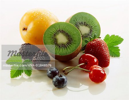 Fresh strawberries, whole and halved