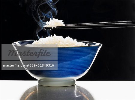 A bowl of steaming rice