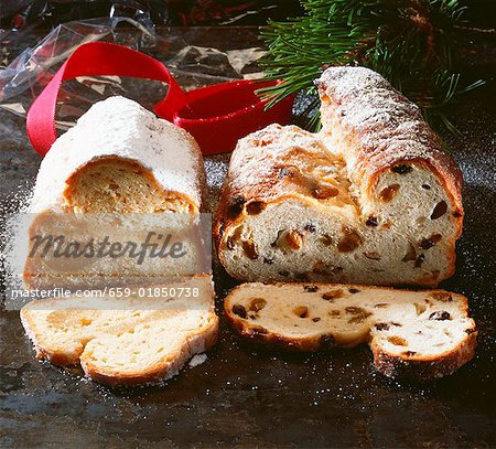 Marzipan stollen and Christmas stollen with raisins
