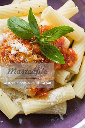 Rigatoni with tomato sauce and Parmesan