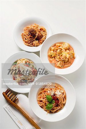 Four different pasta dishes