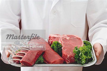 Racks of lamb, beef fillet and T- bone steak