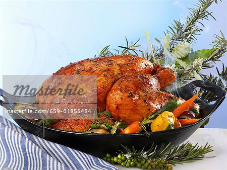 Stuffed poularde with vegetables and herbs
