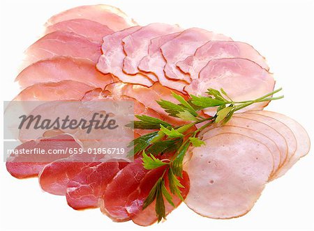 Various types of ham, sliced