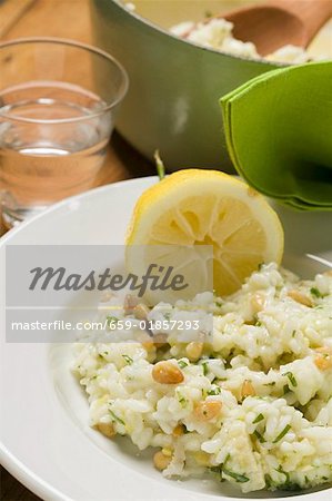 Lemon risotto with herbs and pine nuts