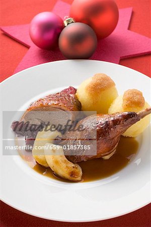 Duck with red cabbage and potato dumplings for Christmas