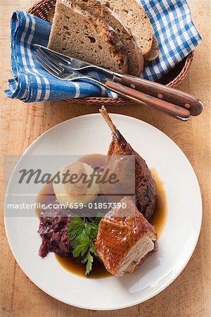 Duck with red cabbage and potato dumpling (Bavaria)