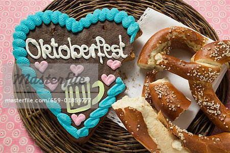 Lebkuchen heart (a bite taken) & pretzel for Oktoberfest