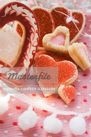 An assortment of heart-shaped biscuits