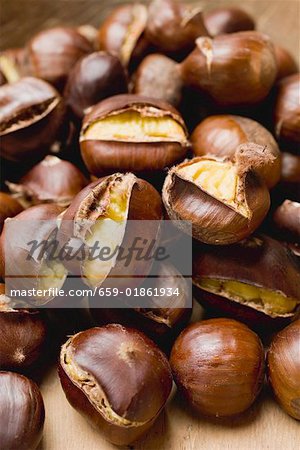 Several roasted chestnuts
