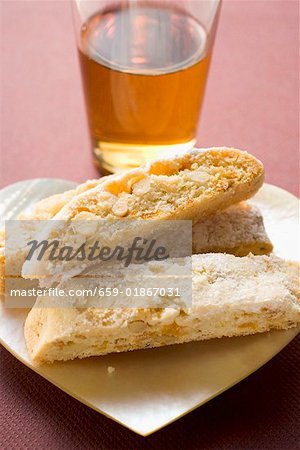 Cantucci (Italian almond biscuits) and glass of Vin Santo