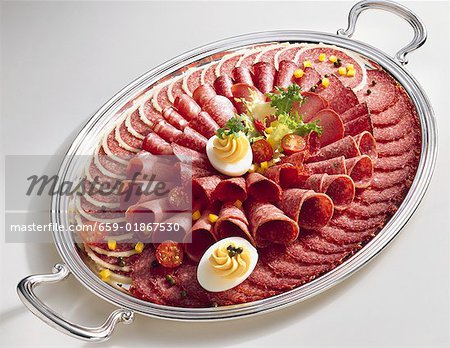 Salami platter with boiled eggs
