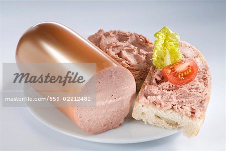 White bread with liver sausage