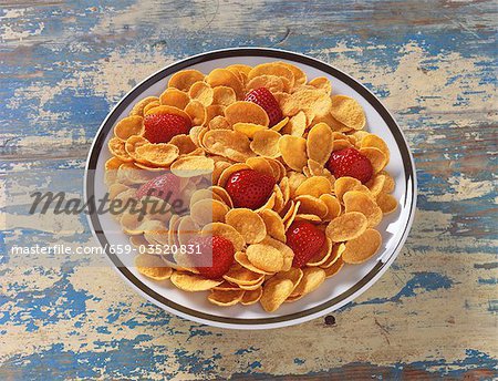 Bowl of Flake Cereal with Strawberries
