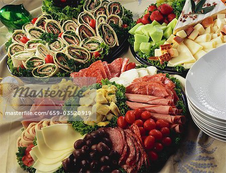 Cold cuts platter, cheese platter and wraps