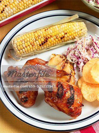 Lime Glazed Grilled Chicken with Corn and Cole Slaw