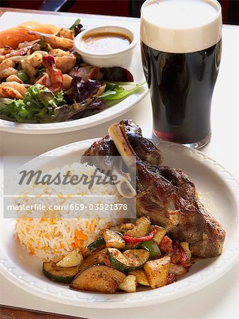 Lamb with Roasted Vegetables and Somali Rice; Guinness