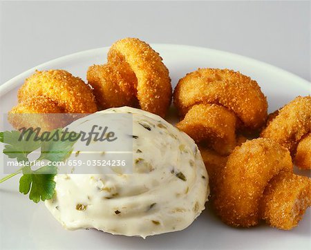 Breaded fried mushrooms with remoulade sauce