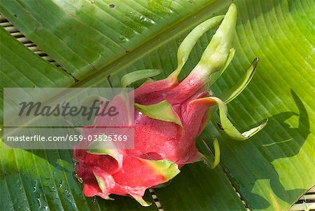 Pitahaya on palm leaf