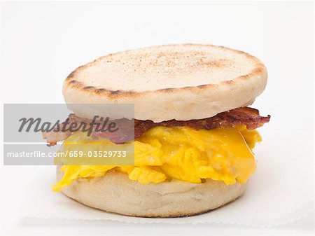 English muffin filled with bacon, scrambled egg and cheese