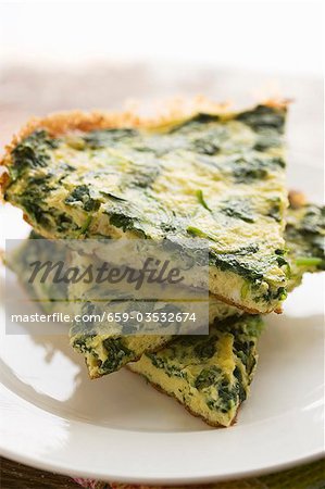 Slices of Chopped Spinach Frittata; Stacked on White Plate