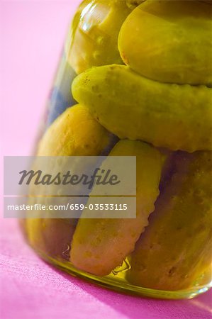 Pickled gherkins in jar