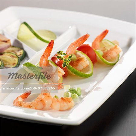 Prawn, lime and tomato skewer