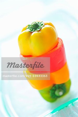 Tower of red, yellow and green pepper slices