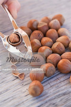 Hazelnuts with nutcracker